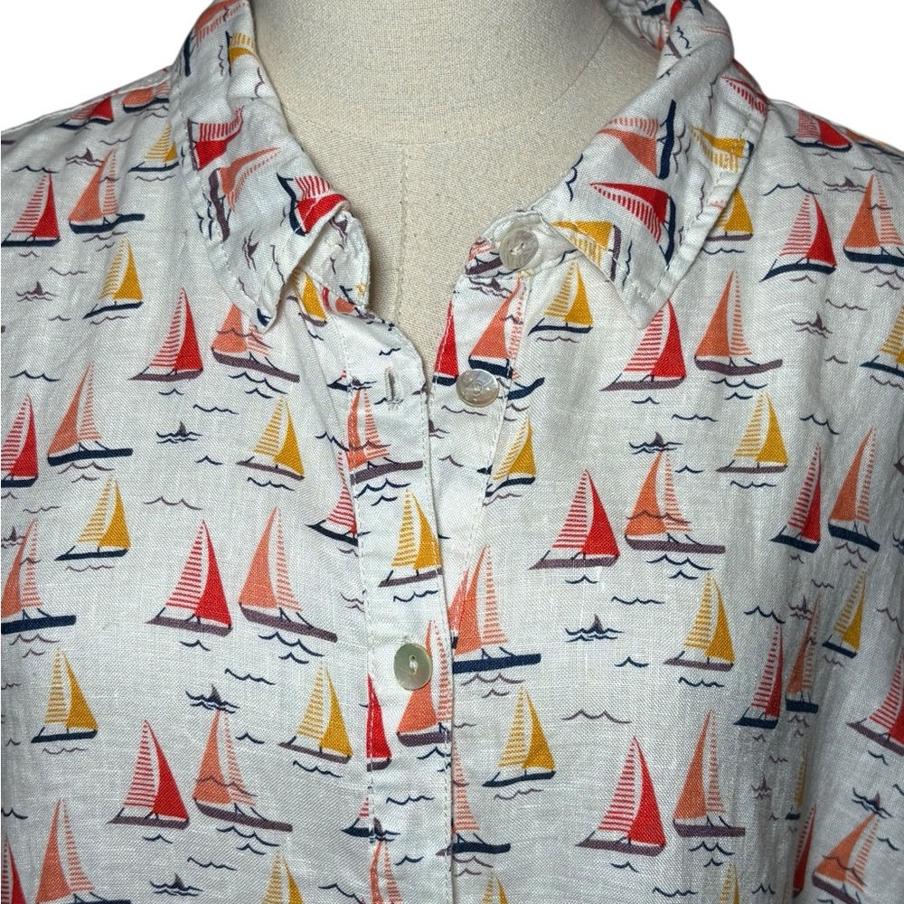 Cynthia Rowley Linen Sleeveless Sailboat Print Dress Shark Plus Size 3x - Picture 4 of 10